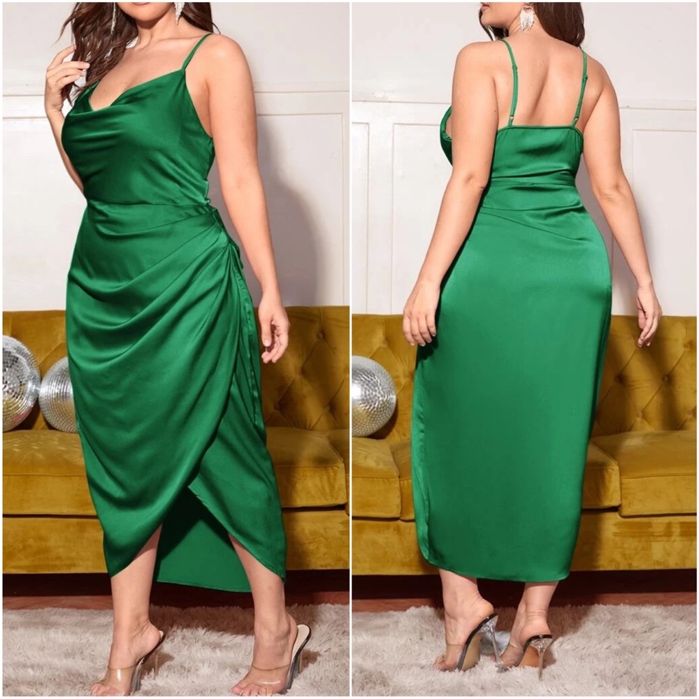 Plus Satin Formal Evening Black Tie Cami Dress - Picture 5 of 8